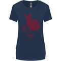 Chinese Zodiac Shengxiao Year of the Rabbit Womens Wider Cut T-Shirt Navy Blue