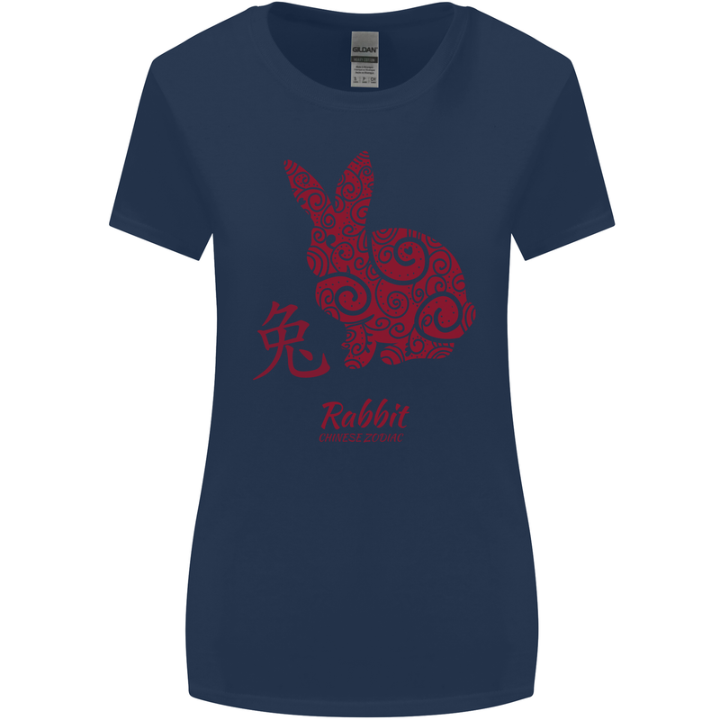 Chinese Zodiac Shengxiao Year of the Rabbit Womens Wider Cut T-Shirt Navy Blue