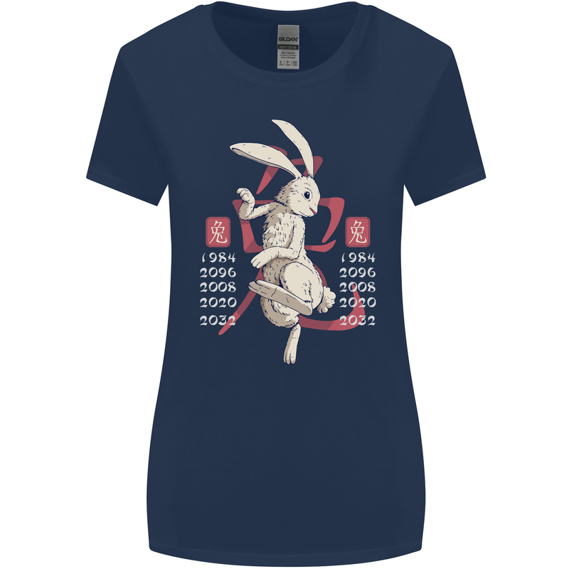 Chinese Zodiac Shengxiao Year of the Rabbit Womens Wider Cut T-Shirt Navy Blue