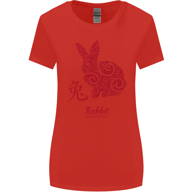 Chinese Zodiac Shengxiao Year of the Rabbit Womens Wider Cut T-Shirt Red