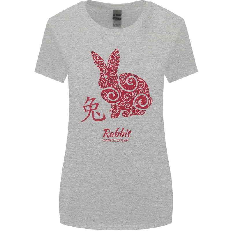Chinese Zodiac Shengxiao Year of the Rabbit Womens Wider Cut T-Shirt Sports Grey
