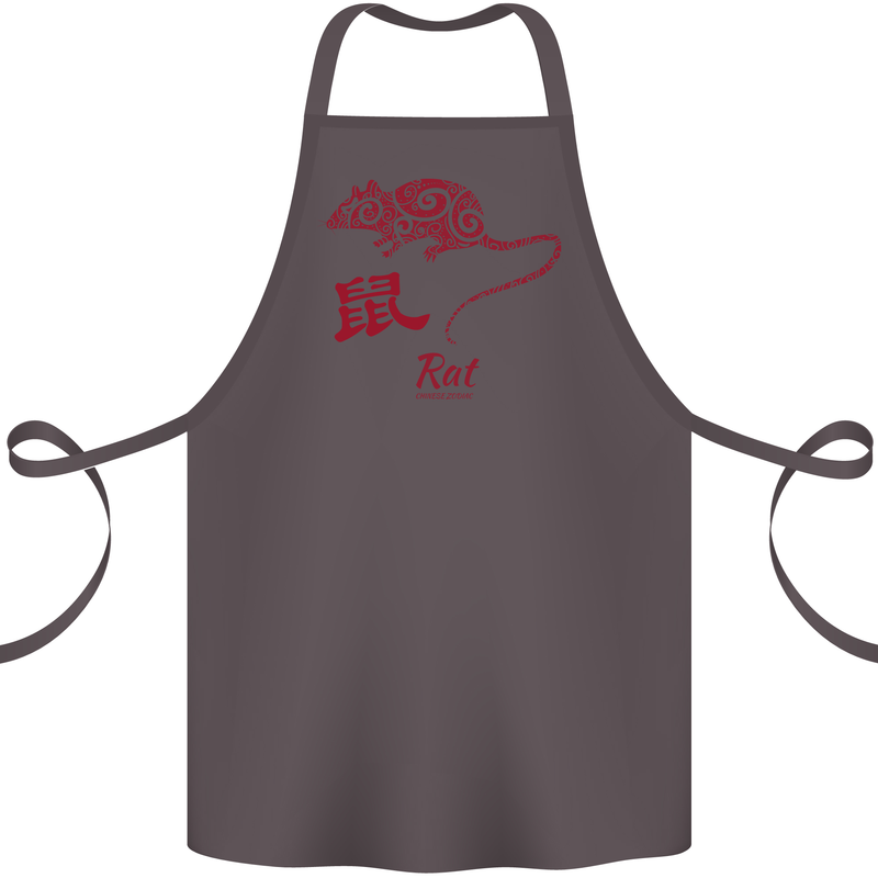 Chinese Zodiac Shengxiao Year of the Rat Cotton Apron 100% Organic Dark Grey