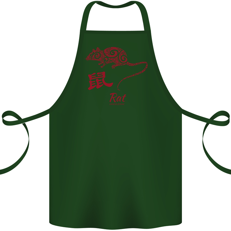 Chinese Zodiac Shengxiao Year of the Rat Cotton Apron 100% Organic Forest Green