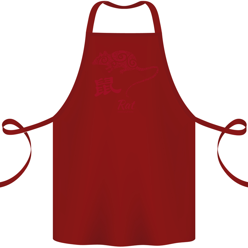 Chinese Zodiac Shengxiao Year of the Rat Cotton Apron 100% Organic Maroon