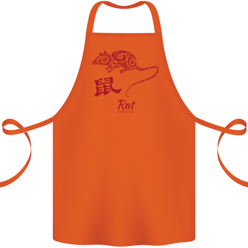 Chinese Zodiac Shengxiao Year of the Rat Cotton Apron 100% Organic Orange