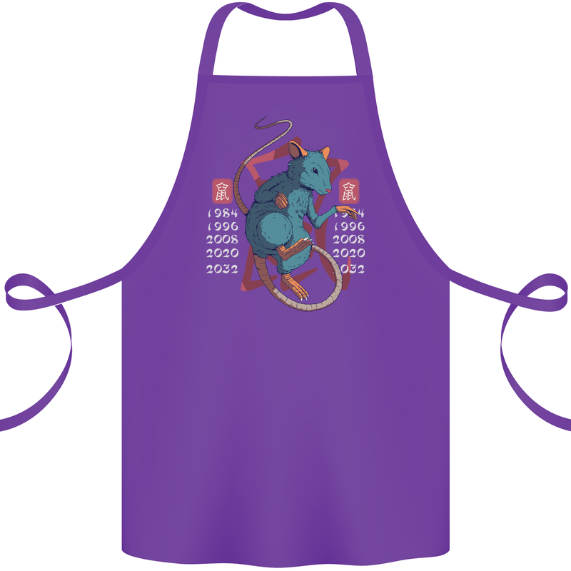 Chinese Zodiac Shengxiao Year of the Rat Cotton Apron 100% Organic Purple
