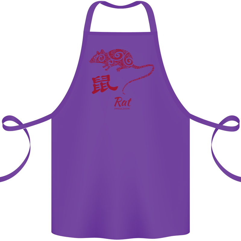 Chinese Zodiac Shengxiao Year of the Rat Cotton Apron 100% Organic Purple