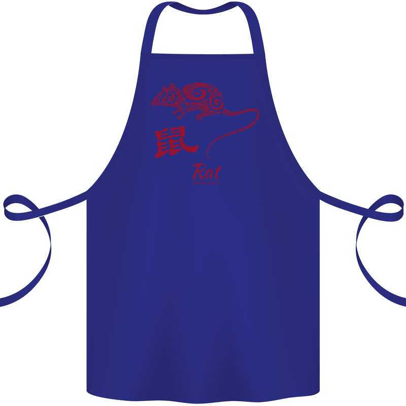 Chinese Zodiac Shengxiao Year of the Rat Cotton Apron 100% Organic Royal Blue