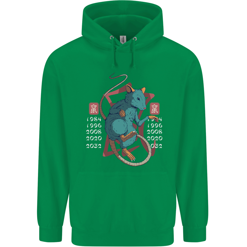 Chinese Zodiac Shengxiao Year of the Rat Mens 80% Cotton Hoodie Irish Green