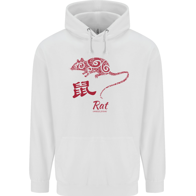 Chinese Zodiac Shengxiao Year of the Rat Mens 80% Cotton Hoodie White