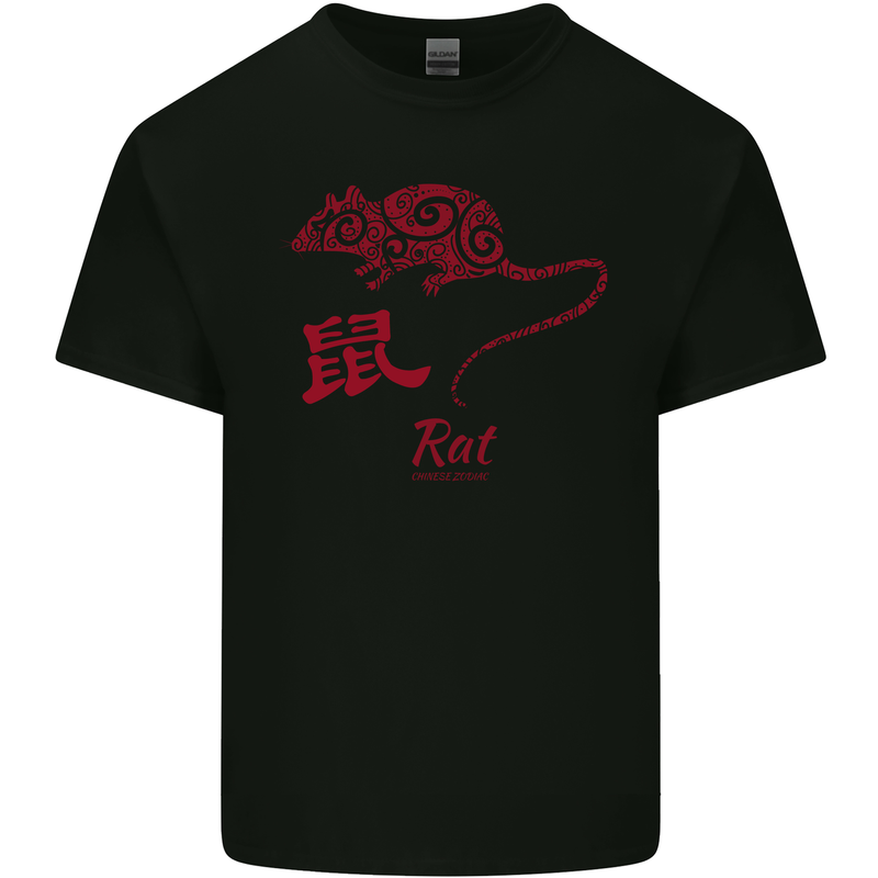 Chinese Zodiac Shengxiao Year of the Rat Mens Cotton T-Shirt Tee Top Black