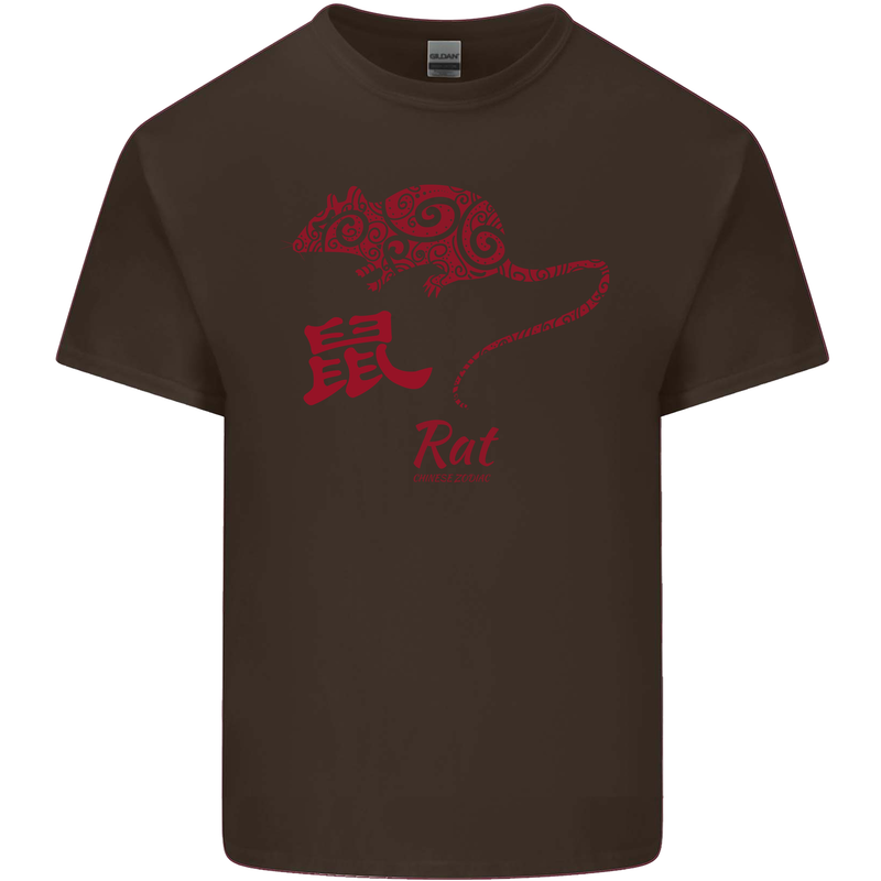 Chinese Zodiac Shengxiao Year of the Rat Mens Cotton T-Shirt Tee Top Dark Chocolate