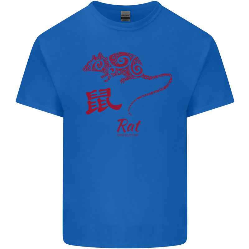Chinese Zodiac Shengxiao Year of the Rat Mens Cotton T-Shirt Tee Top Royal Blue