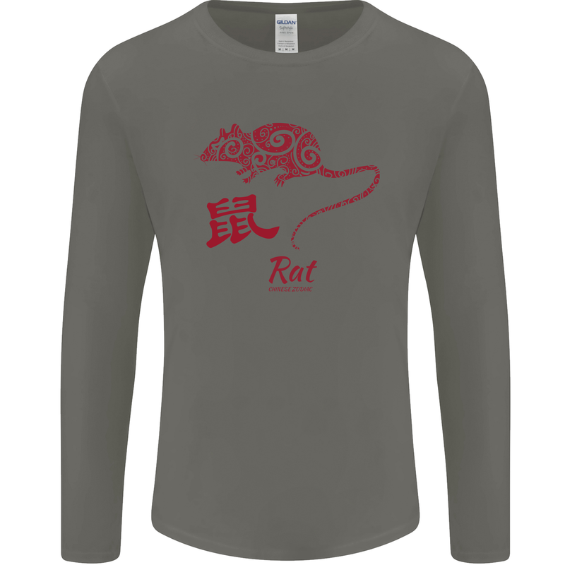 Chinese Zodiac Shengxiao Year of the Rat Mens Long Sleeve T-Shirt Charcoal