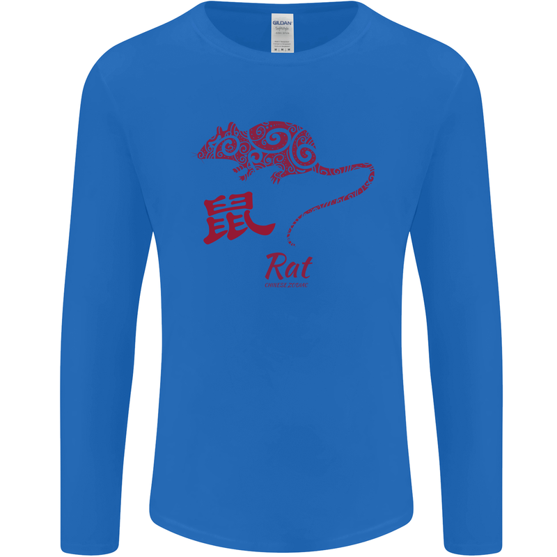 Chinese Zodiac Shengxiao Year of the Rat Mens Long Sleeve T-Shirt Royal Blue