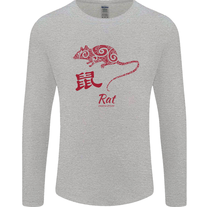 Chinese Zodiac Shengxiao Year of the Rat Mens Long Sleeve T-Shirt Sports Grey