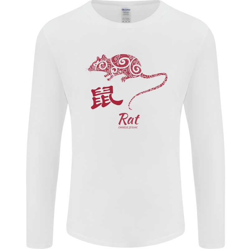 Chinese Zodiac Shengxiao Year of the Rat Mens Long Sleeve T-Shirt White