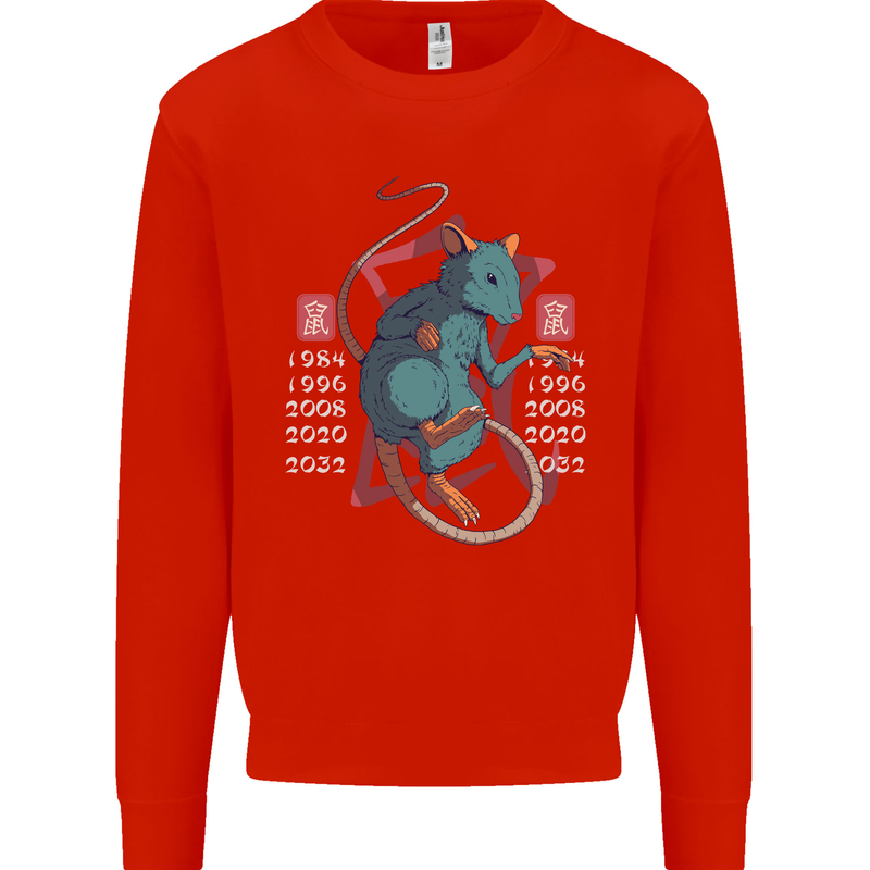 Chinese Zodiac Shengxiao Year of the Rat Mens Sweatshirt Jumper Bright Red