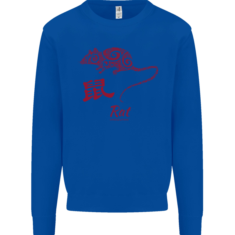 Chinese Zodiac Shengxiao Year of the Rat Mens Sweatshirt Jumper Royal Blue