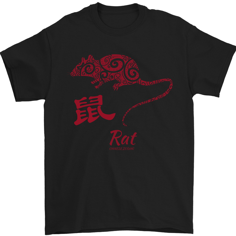 Chinese Zodiac Shengxiao Year of the Rat Mens T-Shirt Cotton Gildan Black