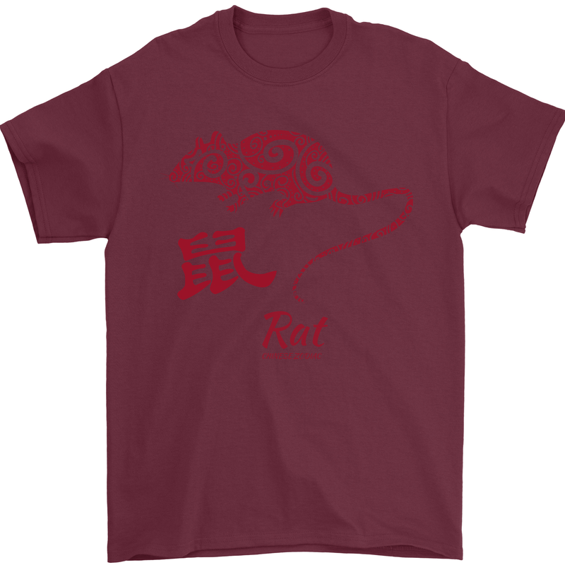 Chinese Zodiac Shengxiao Year of the Rat Mens T-Shirt Cotton Gildan Maroon