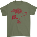 Chinese Zodiac Shengxiao Year of the Rat Mens T-Shirt Cotton Gildan Military Green