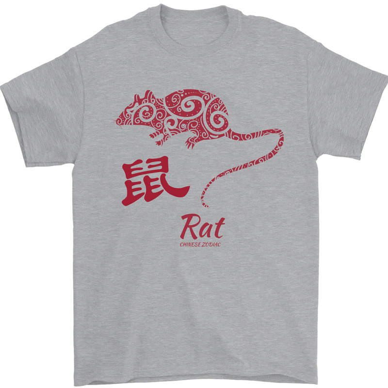 Chinese Zodiac Shengxiao Year of the Rat Mens T-Shirt Cotton Gildan Sports Grey