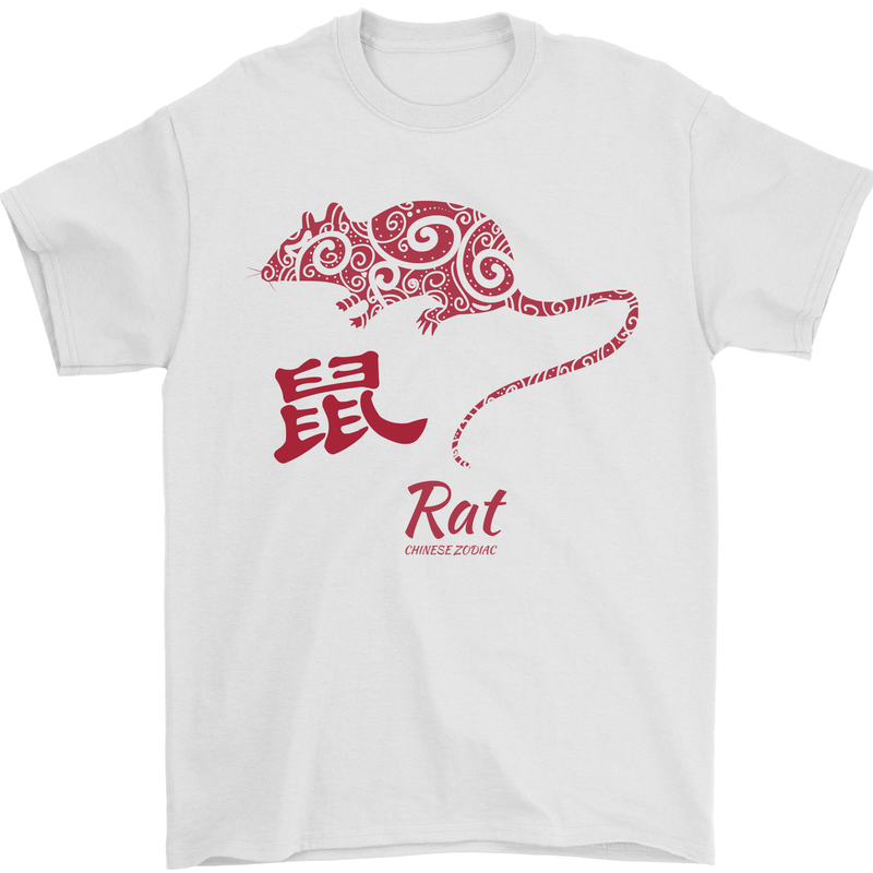 Chinese Zodiac Shengxiao Year of the Rat Mens T-Shirt Cotton Gildan White