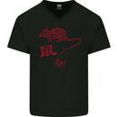 Chinese Zodiac Shengxiao Year of the Rat Mens V-Neck Cotton T-Shirt Black