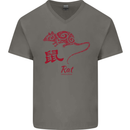 Chinese Zodiac Shengxiao Year of the Rat Mens V-Neck Cotton T-Shirt Charcoal