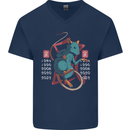 Chinese Zodiac Shengxiao Year of the Rat Mens V-Neck Cotton T-Shirt Navy Blue