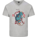 Chinese Zodiac Shengxiao Year of the Rat Mens V-Neck Cotton T-Shirt Sports Grey