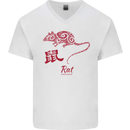 Chinese Zodiac Shengxiao Year of the Rat Mens V-Neck Cotton T-Shirt White