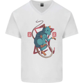 Chinese Zodiac Shengxiao Year of the Rat Mens V-Neck Cotton T-Shirt White