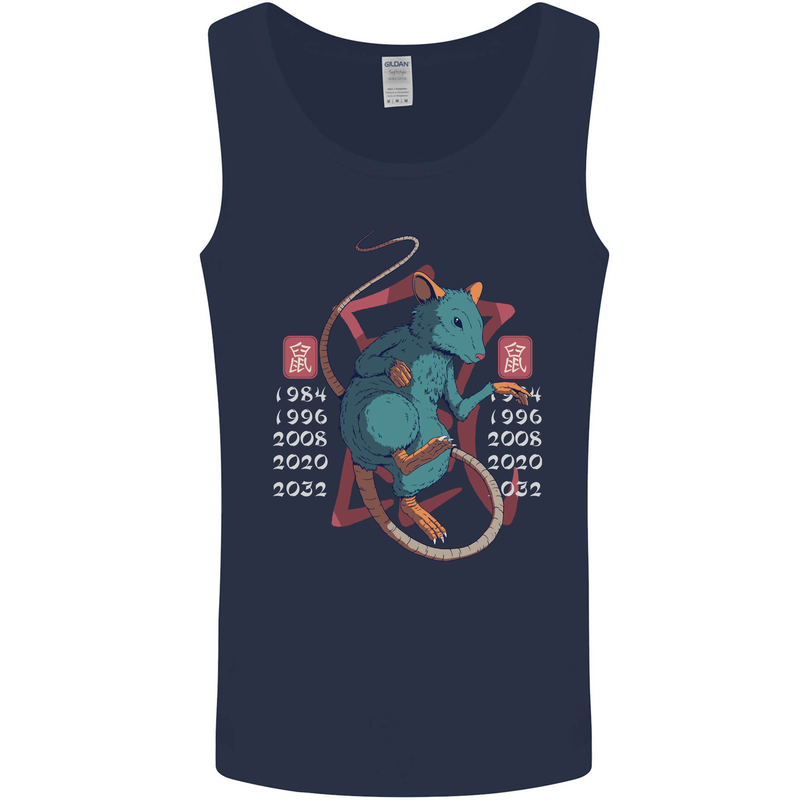 Chinese Zodiac Shengxiao Year of the Rat Mens Vest Tank Top Navy Blue