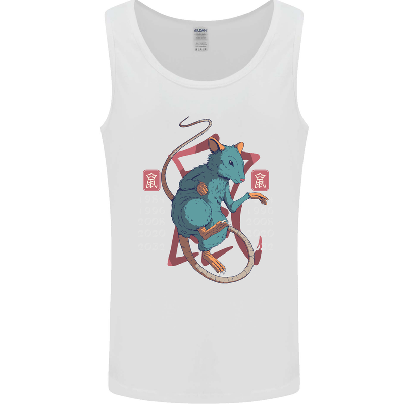Chinese Zodiac Shengxiao Year of the Rat Mens Vest Tank Top White