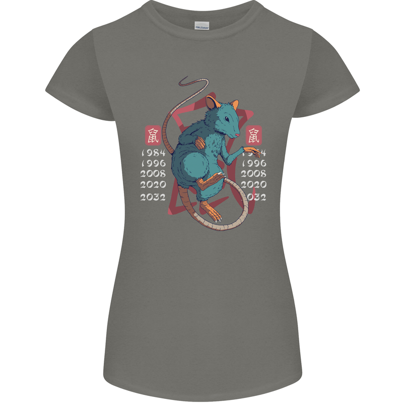 Chinese Zodiac Shengxiao Year of the Rat Womens Petite Cut T-Shirt Charcoal