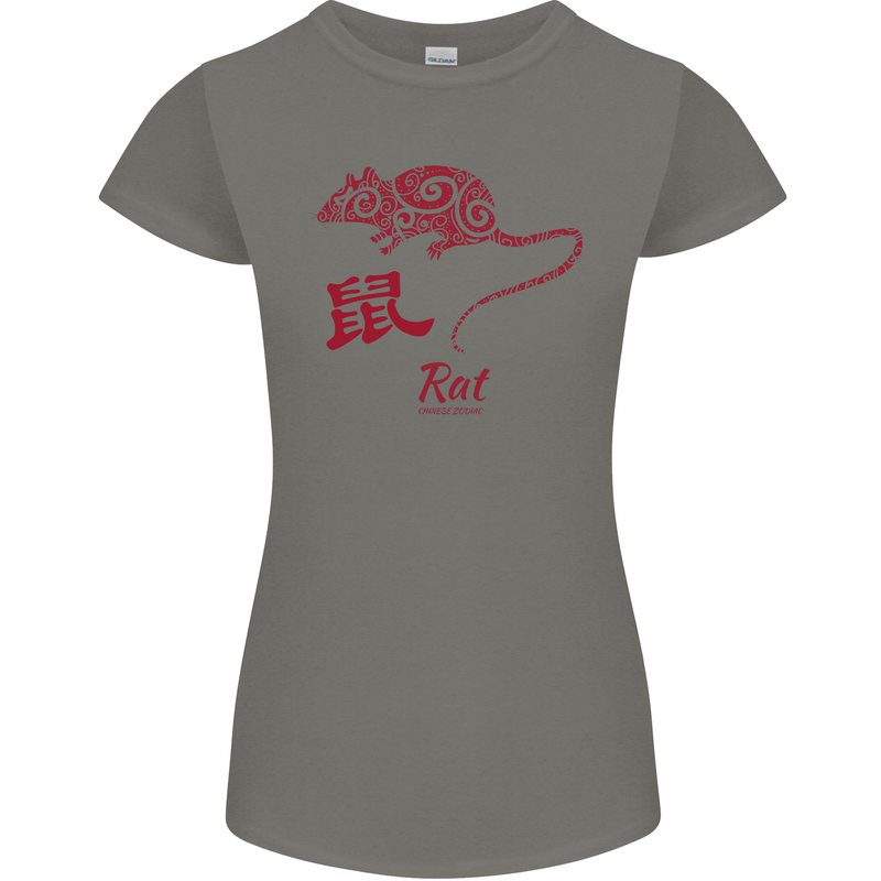 Chinese Zodiac Shengxiao Year of the Rat Womens Petite Cut T-Shirt Charcoal
