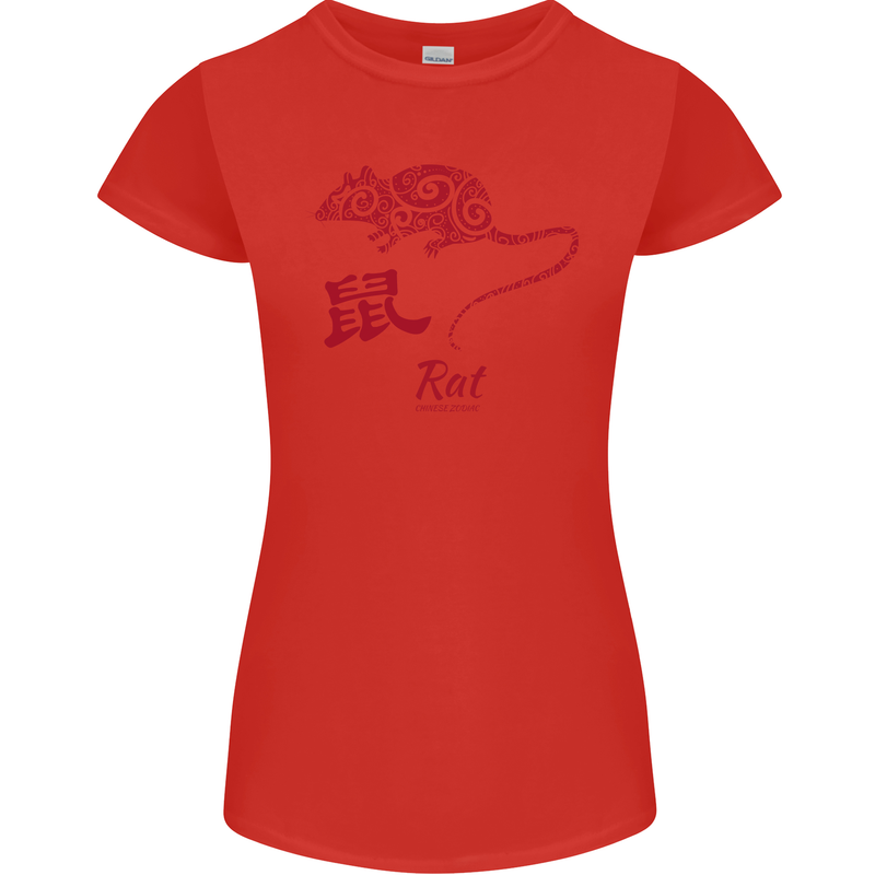 Chinese Zodiac Shengxiao Year of the Rat Womens Petite Cut T-Shirt Red