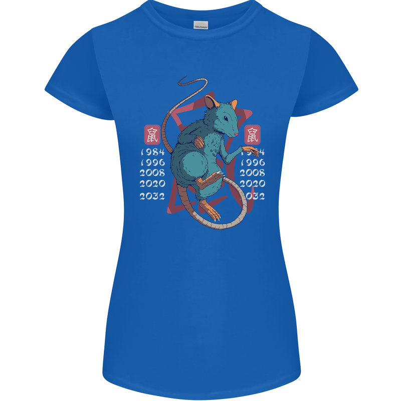 Chinese Zodiac Shengxiao Year of the Rat Womens Petite Cut T-Shirt Royal Blue