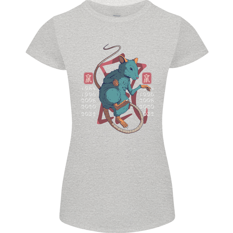 Chinese Zodiac Shengxiao Year of the Rat Womens Petite Cut T-Shirt Sports Grey