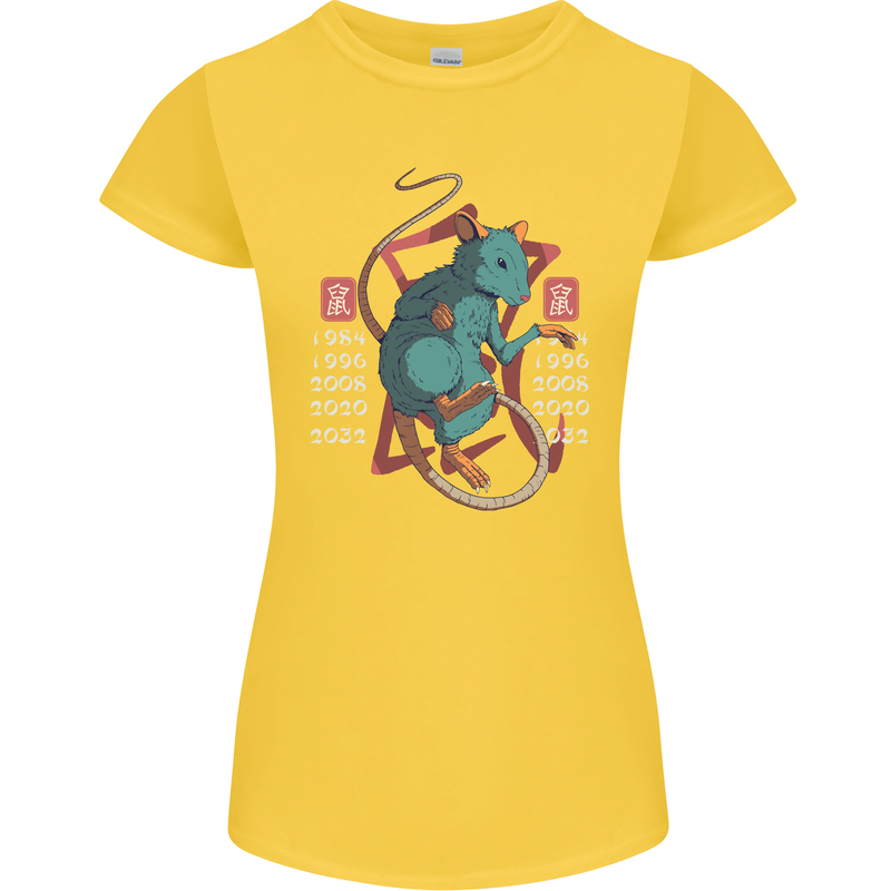 Chinese Zodiac Shengxiao Year of the Rat Womens Petite Cut T-Shirt Yellow