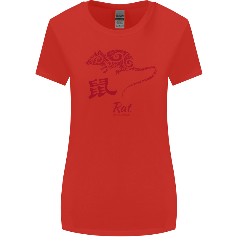 Chinese Zodiac Shengxiao Year of the Rat Womens Wider Cut T-Shirt Red