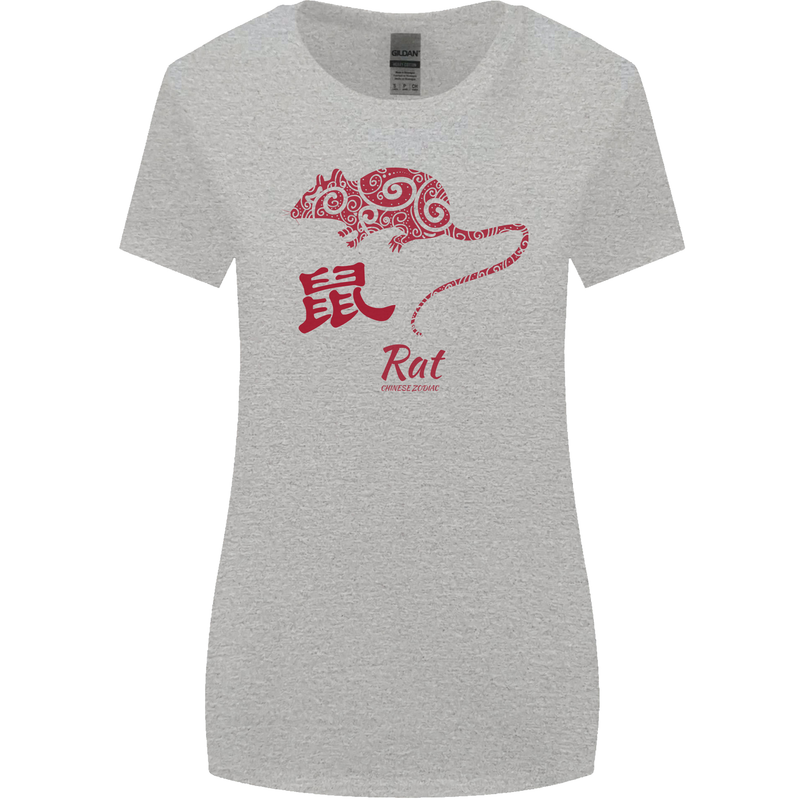 Chinese Zodiac Shengxiao Year of the Rat Womens Wider Cut T-Shirt Sports Grey