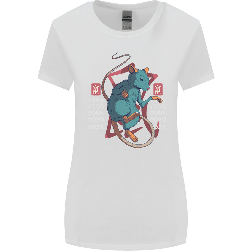 Chinese Zodiac Shengxiao Year of the Rat Womens Wider Cut T-Shirt White
