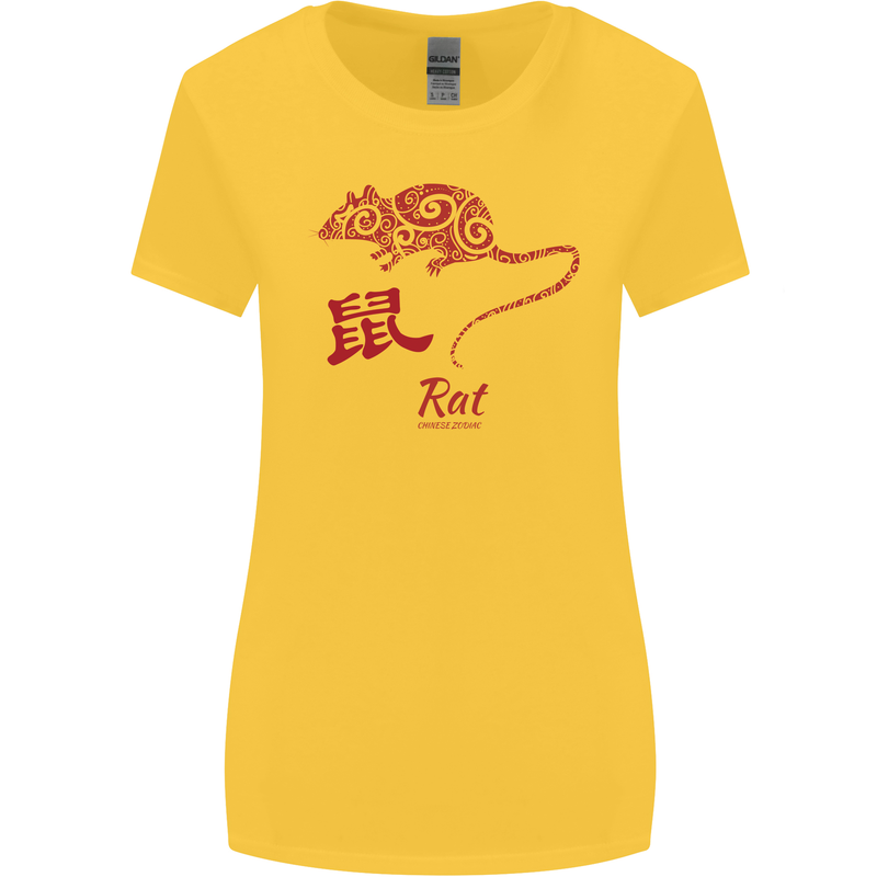 Chinese Zodiac Shengxiao Year of the Rat Womens Wider Cut T-Shirt Yellow