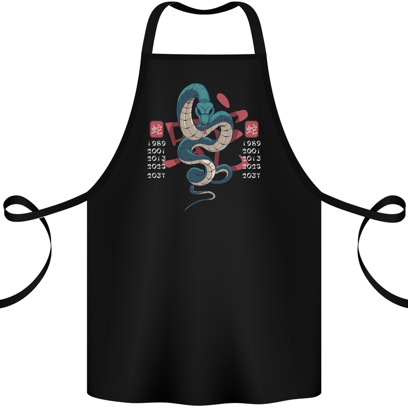 Chinese Zodiac Shengxiao Year of the Snake Cotton Apron 100% Organic Black
