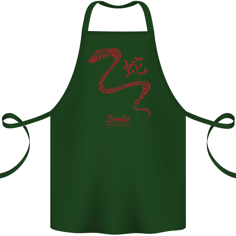 Chinese Zodiac Shengxiao Year of the Snake Cotton Apron 100% Organic Forest Green