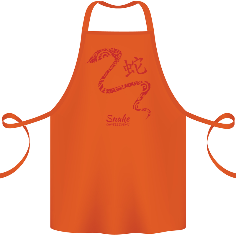 Chinese Zodiac Shengxiao Year of the Snake Cotton Apron 100% Organic Orange