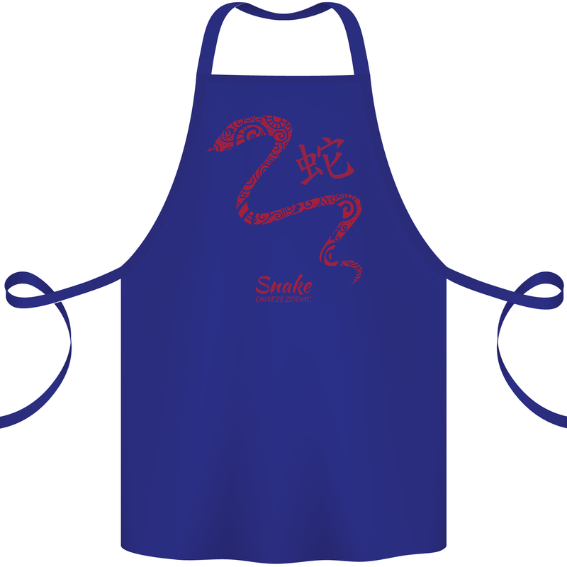 Chinese Zodiac Shengxiao Year of the Snake Cotton Apron 100% Organic Royal Blue